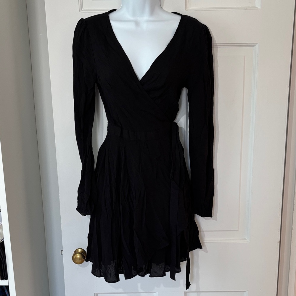 Ecote Black Long Sleeve Wrap Dress S NWT